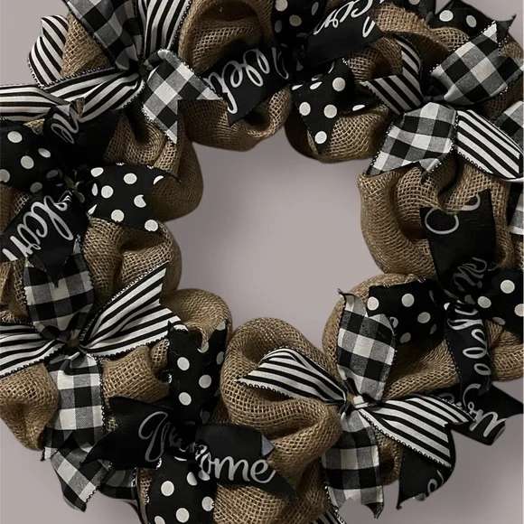 Chic Burlap and Black Ribbon Holiday Wreath - Picture 1 of 1